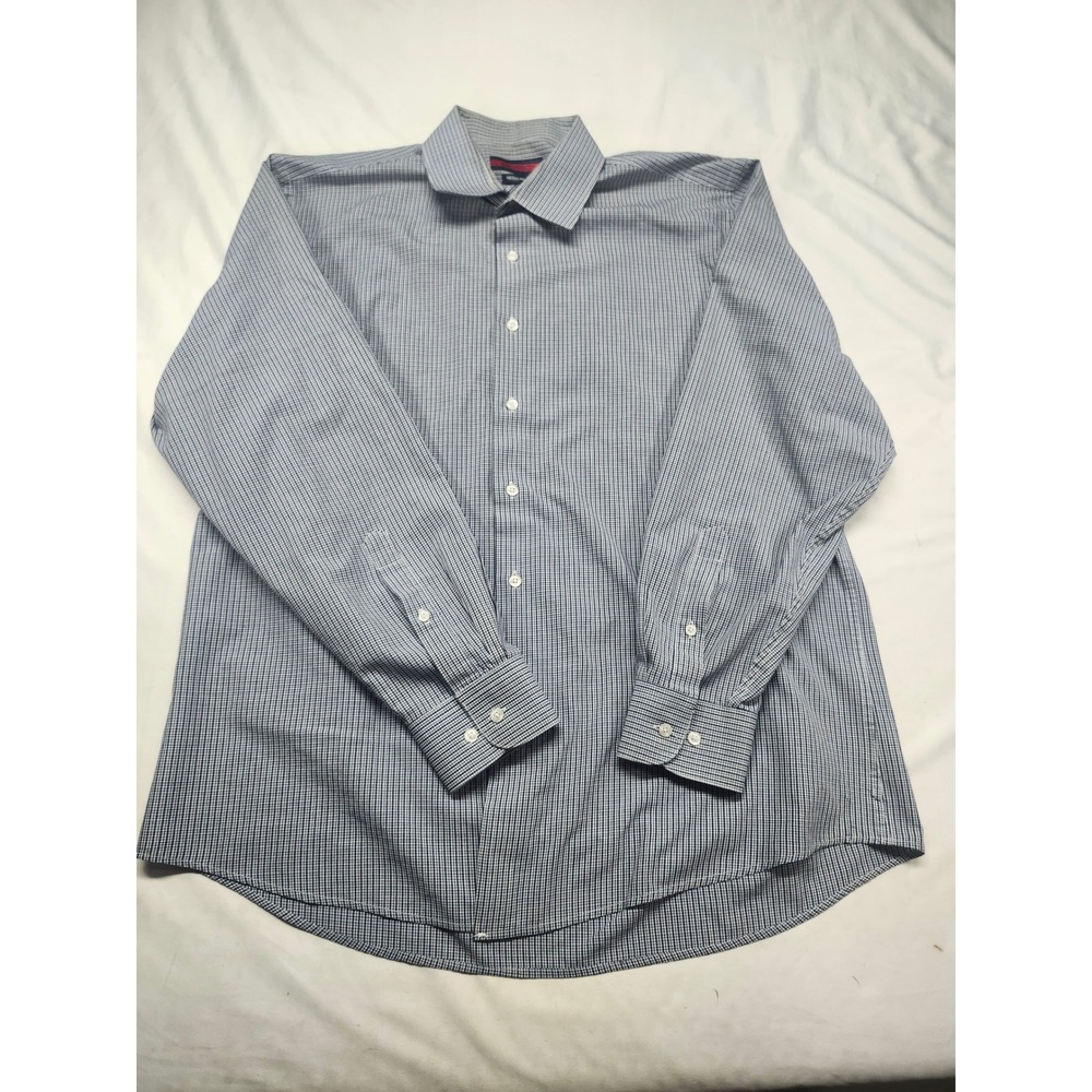 Architect Mens Regular Fit Blue White Micro Check Button Down Shirt Large